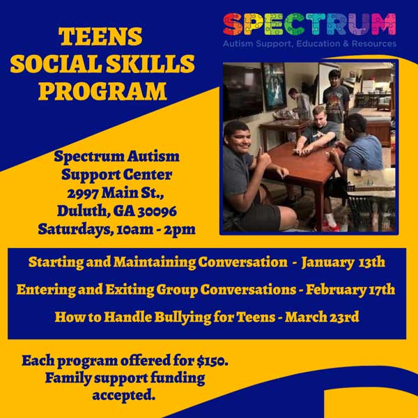 Teen Social Skills Workshops At Spectrum Autism Support Center